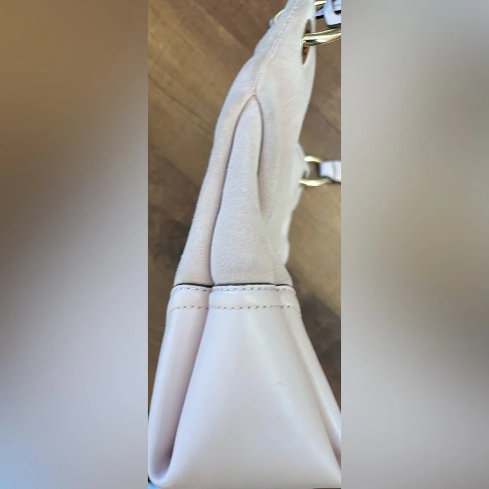 Michael Kors Nicole Medium Shoulder Bag Beige gold hardware leather suede